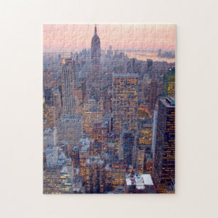 Breed uitzicht van Manhattan bij zonsondergang Legpuzzel