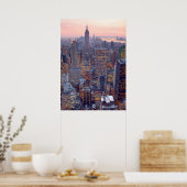 Breed uitzicht van Manhattan bij zonsondergang Poster (Keuken)