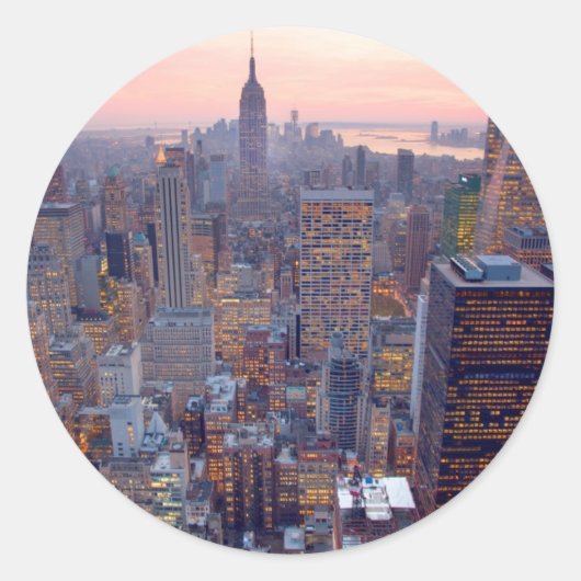 Breed uitzicht van Manhattan bij zonsondergang Ronde Sticker (Voorkant)