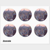Breed uitzicht van Manhattan bij zonsondergang Ronde Sticker (Vel)