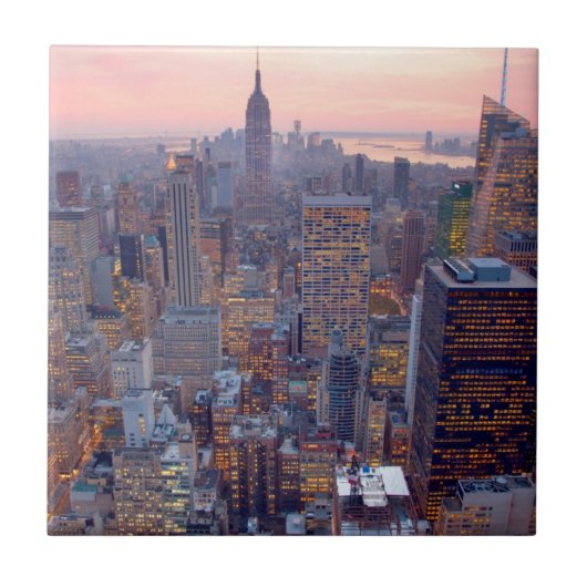 Breed uitzicht van Manhattan bij zonsondergang Tegeltje (Voorkant)