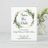Breed van groene bladeren save the date (Staand voorkant)