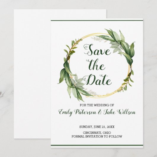 Breed van groene bladeren save the date (Voorkant / Achterkant)