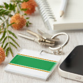 Breed Zee Groen Bruin Racing Stripes op Wit Sleutelhanger (Voorkant Rechts)