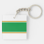 Breed Zee Groen Bruin Racing Stripes op Wit Sleutelhanger (Achterkant)