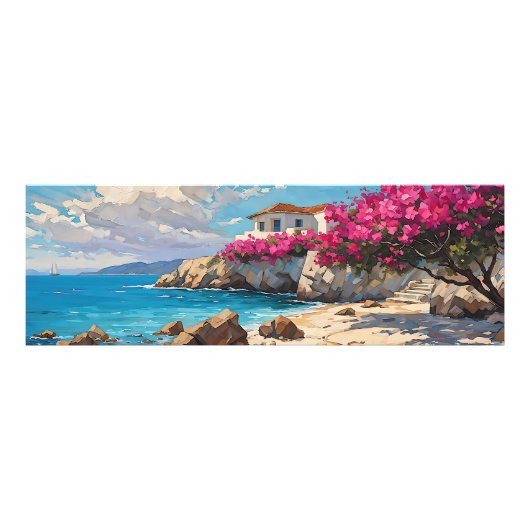 Breed zeegezicht Mediterraan rustig strand Foto Afdruk (Voorkant)