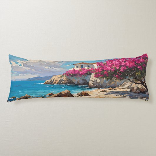 Breed zeegezicht Mediterraan rustig strand Lichaamskussen (Voorkant)