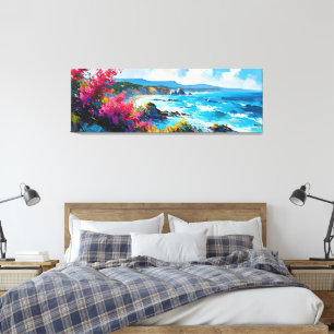 Breed zeegezicht Mediterraan strand en rotsen Canvas Afdruk