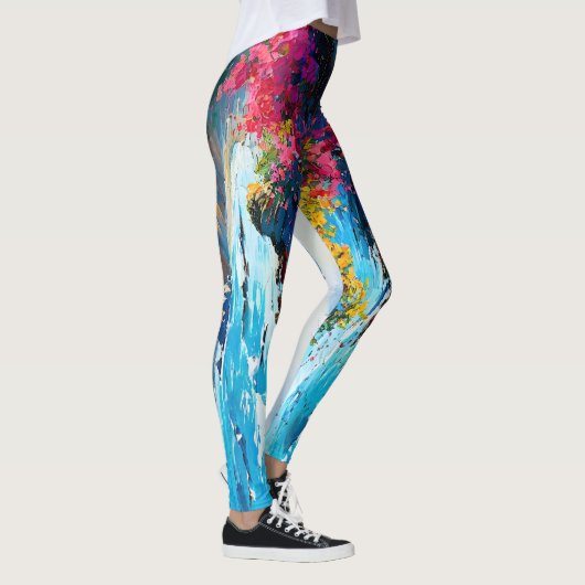 Breed zeegezicht Mediterraan strand en rotsen Leggings (Rechts)