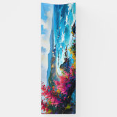 Breed zeegezicht Mediterraan strand en rotsen Spandoek (Verticaal)