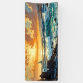 Breed zeegezicht Mediterraans gouden zonsondergang Spandoek (Verticaal)