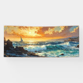 Breed zeegezicht Mediterraans gouden zonsondergang Spandoek (Horizontaal)