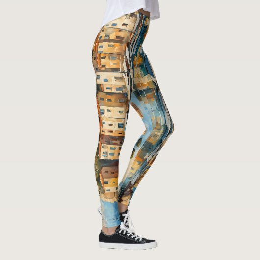 Breed zeegezicht Mediterraans Oude Haven Leggings (Rechts)