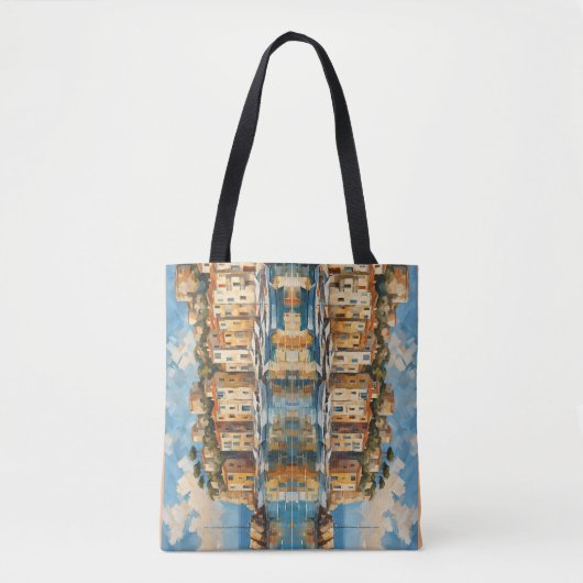 Breed zeegezicht Mediterraans Oude Haven Tote Bag (Voorkant)