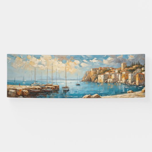 Breed zeegezicht Middellandse Zee Rustige Kustretr Spandoek (Horizontaal)