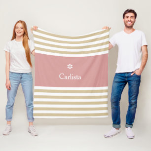 Breedband horizontale strepes roze naam en Daisy Fleece Deken