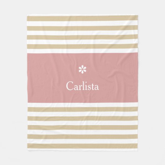 Breedband horizontale strepes roze naam en Daisy Fleece Deken (Voorkant)