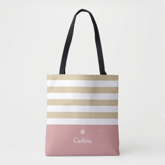 Breedband horizontale strepes roze naam en Daisy Tote Bag (Voorkant)