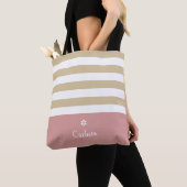 Breedband horizontale strepes roze naam en Daisy Tote Bag (Dichtbij)