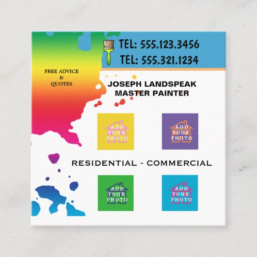 Breedbeeldverf voor professionele schilder en 4 fo vierkante visitekaartje (Voorkant)