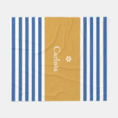 Breedblauw Horizontale Stripes Gold Name en Daisy Fleece Deken (Voorkant (Horizontaal))