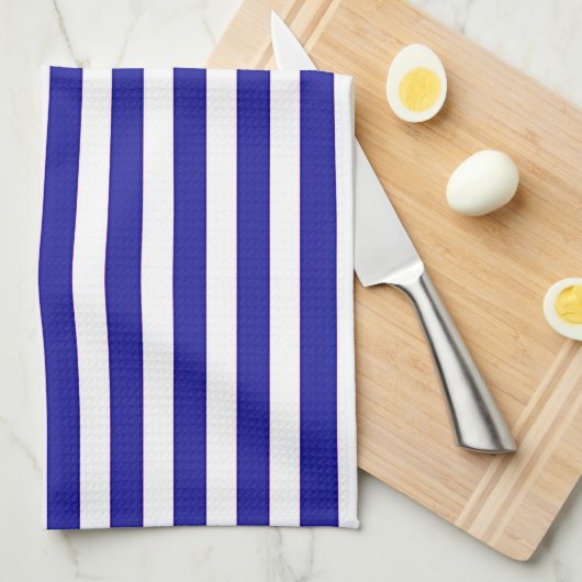 Breedblauwe witte strepen theedoek (Quarter Fold)