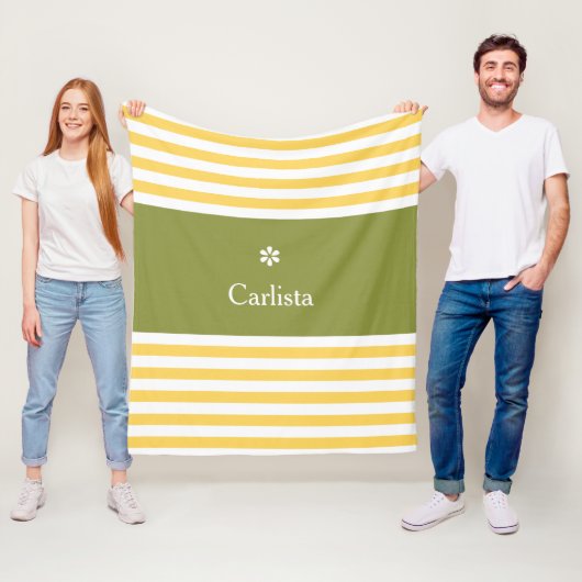 Breedgeel horizontale strepen groene naam Daisy Fleece Deken (In situ)
