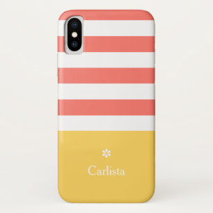 Breedkoraal Horizontale Stripes Gele naam Daisy Case-Mate iPhone Case