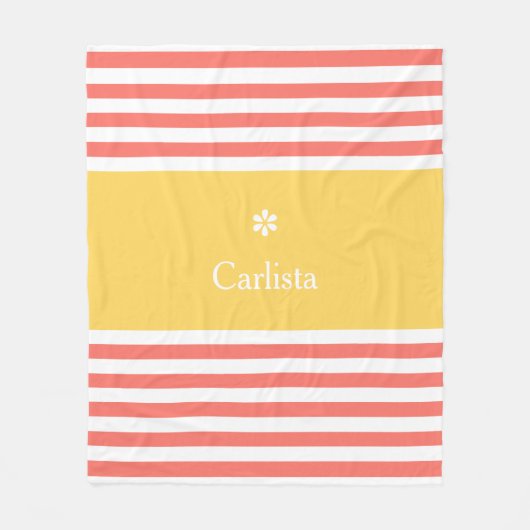 Breedkoraal Horizontale Stripes Gele naam Daisy Fleece Deken (Voorkant)