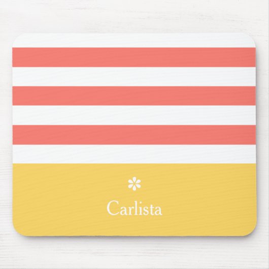 Breedkoraal Horizontale Stripes Gele naam Daisy Muismat (Voorkant)