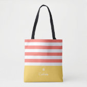 Breedkoraal Horizontale Stripes Gele naam Daisy Tote Bag (Voorkant)