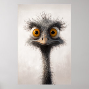 Breedogige struisvogel cartoonportret poster