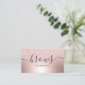 Breedschrift roos goudglitter metalen folie visitekaartje (Staand voorkant)