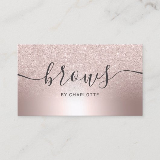 Breedschrift roos goudglitter metalen folie visitekaartje (Voorkant)