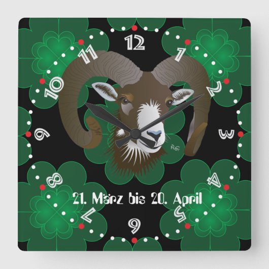 Breedte 21. März bis 20 april Uhr Vierkante Klok (Voorkant)