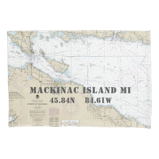 Breedtegraad Lengtegraad Mackinac Island Nautische Kussensloop (Voorkant)