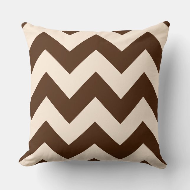 Breedzigzag Pattern Brown and Cream Kussen (Voorkant)