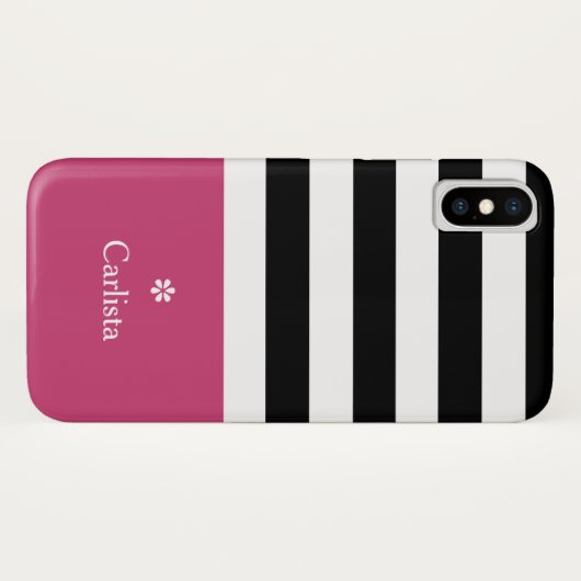 Breedzwarte horizontale strepen donkerroze naam Da Case-Mate iPhone Case (Achterkant (horizontaal))