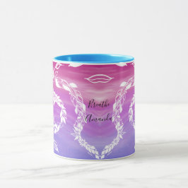 Breek het Abstracte bladontwerp op de roze achterg Mok