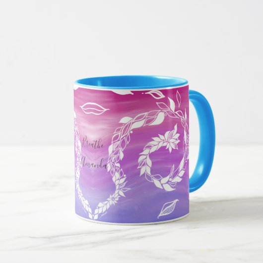 Breek het Abstracte bladontwerp op de roze achterg Mok (Voorkant rechts)