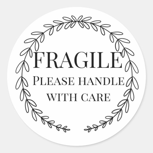 Breekbaar behandel alsjeblieft met zorg geel roze ronde sticker (Voorkant)