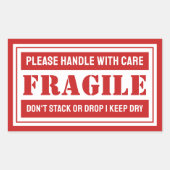 Breekbaar handvat met aangepaste zorgverpakking rechthoekige sticker (Voorkant)