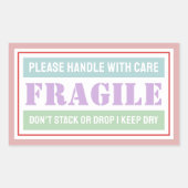 Breekbaar handvat met kleurrijke zorgverpakking rechthoekige sticker (Voorkant)