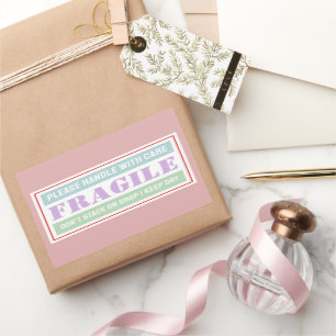 Breekbaar handvat met kleurrijke zorgverpakking rechthoekige sticker