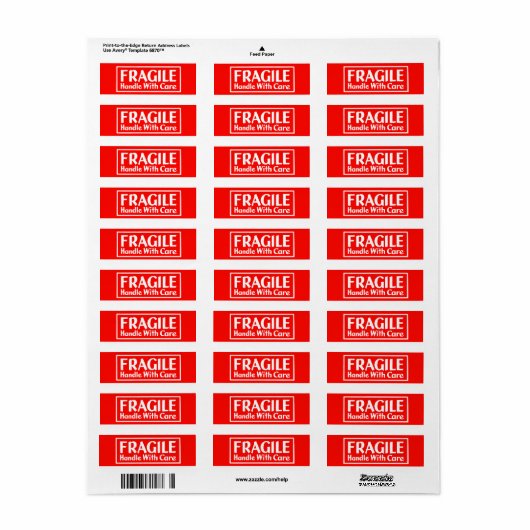 Breekbaar handvat met waarschuwingslabel etiket (Full Sheet)