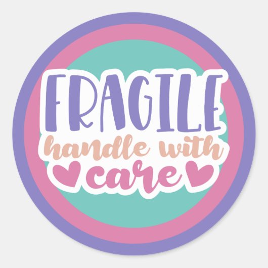 Breekbaar handvat met zorg - aangepaste kleuren ronde sticker (Voorkant)