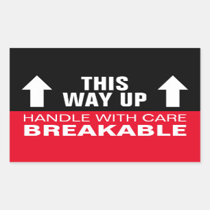 Breekbaar Handvat met zorg Deze manier omhoog bewe Rechthoekige Sticker