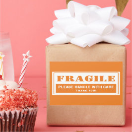 Breekbaar handvat met zorg mailen en verpakken rechthoekige sticker