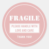 Breekbaar handvat met zorg mailen en verpakken ronde sticker (Voorkant)