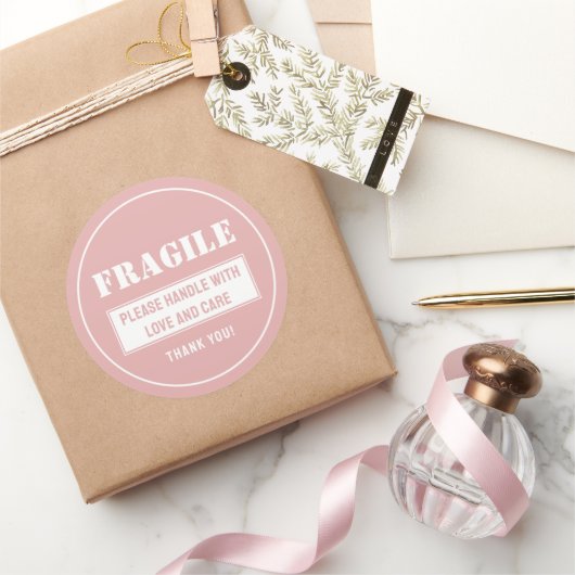 Breekbaar handvat met zorg mailen en verpakken ronde sticker (Geschenken)